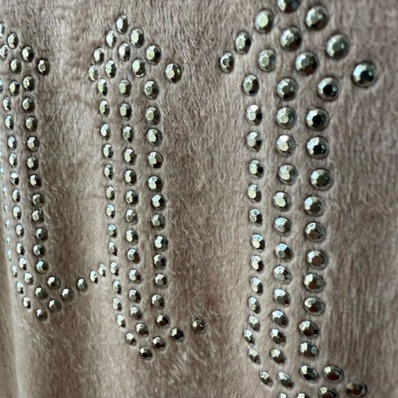 Juicy Couture Silky Soft Pink Velour Silver Bling Stud Cropped Button Up M - Picture 6 of 13